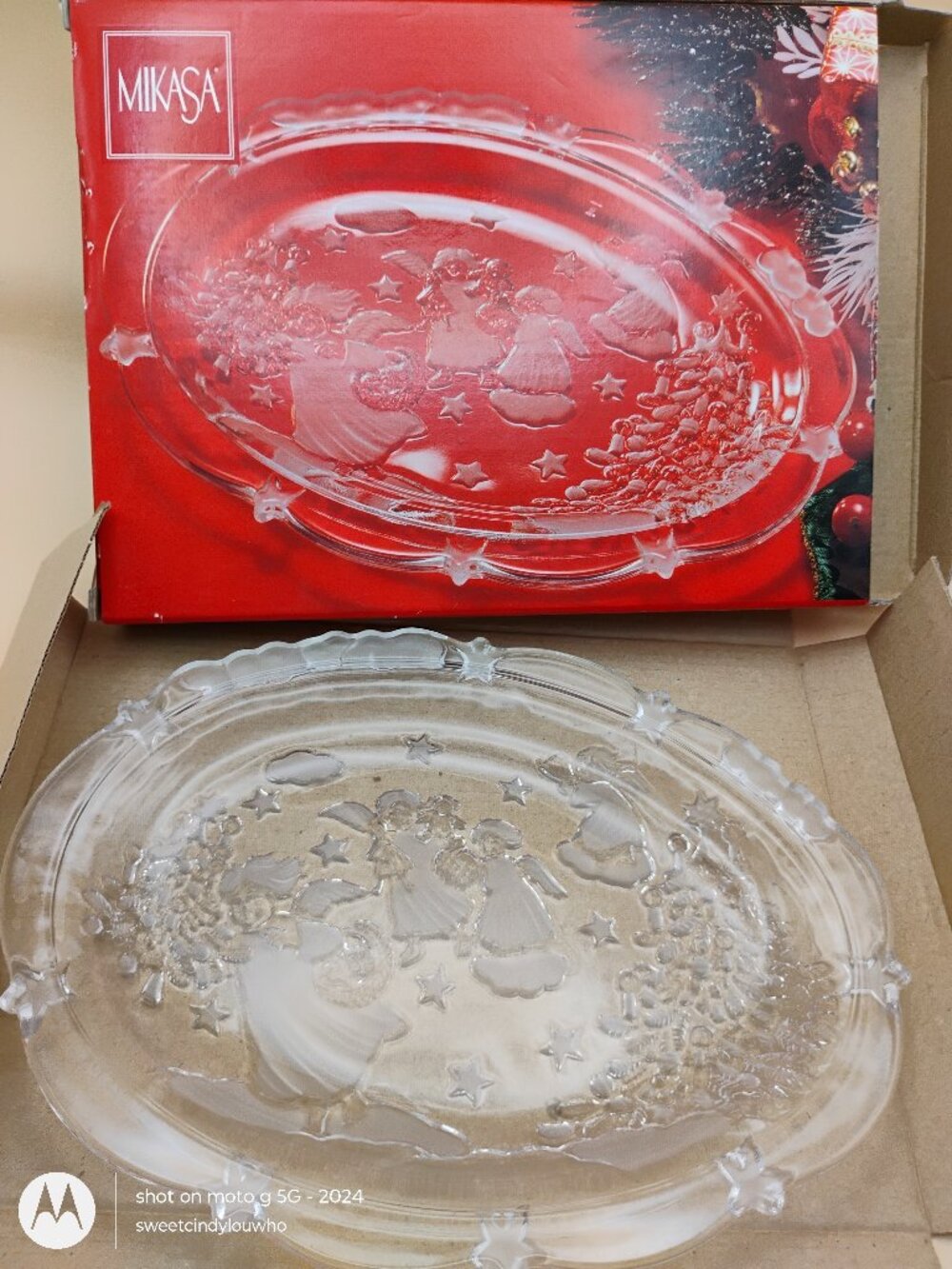 Mikasa clear glass Christmas serving dish orig box Holiday Lights Made in Japan